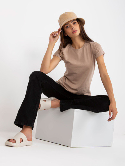 Beżowy bawełniany damski t-shirt BASIC