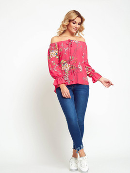 Bluzka z krepy z kwiatowym nadrukiem różowa