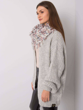 Komin z kolorową nitką i frędzlami biały