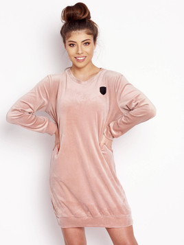 Różowa tunika z weluru okrągły dekolt Cocomore