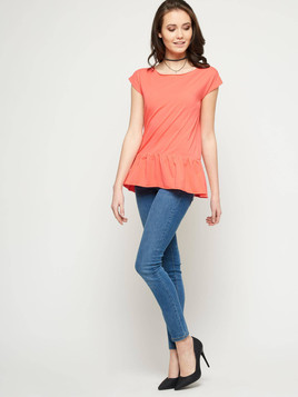 Bluzka z falbanką koralowa