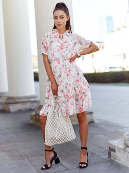 Biała sukienka w kwiaty falbany Yups