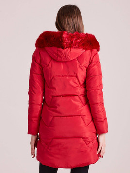 Kurtka pikowana długa z kapturem czerwona