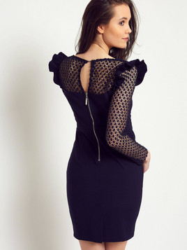 Sukienka ołówkowa z ażurowymi rękawami granatowa