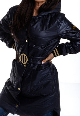 Granatowy płaszcz midi z kapturem Cocomore