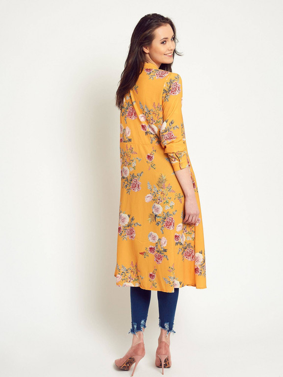 Sukienka kwiatowa ukośnie rozpinana żółta