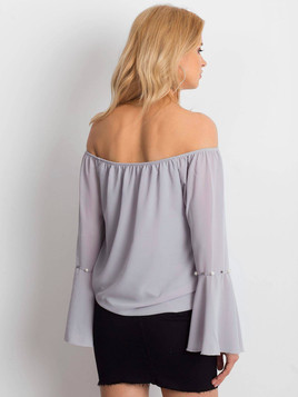 Bluzka tiulowa zdobiona perełkami przy rękawach szara