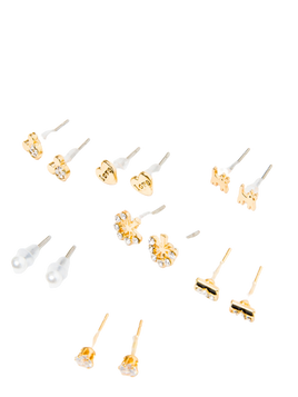 Kolczyki zestaw 7 par różne wzory złote