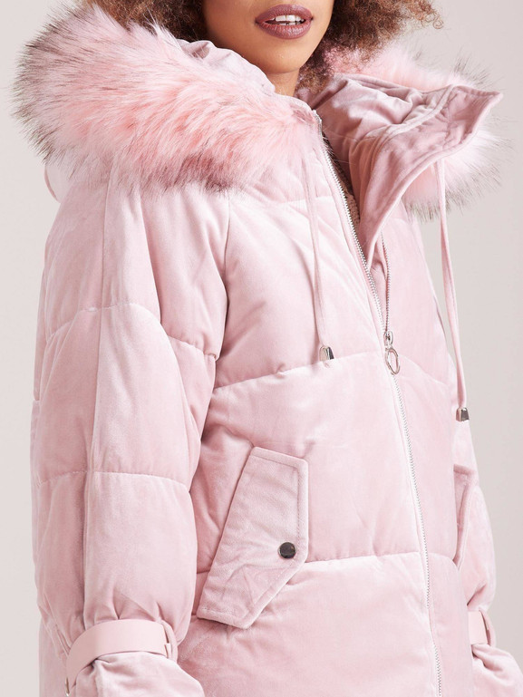 Kurtka typu puffer z weluru krótka różowa