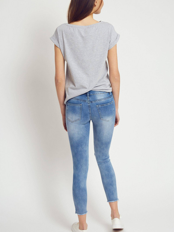 Jeansy z denimu zdobione perełkami i dżetami niebieskie