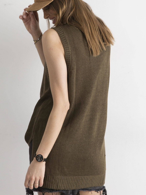 Kamizelka swetrowa z przedłużonym tyłem khaki