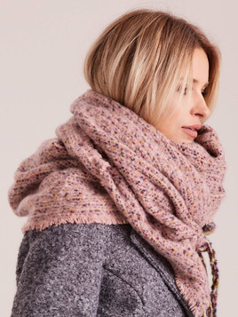 Szalik melange z frędzlami różowy