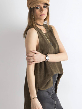 Kamizelka swetrowa z przedłużonym tyłem khaki