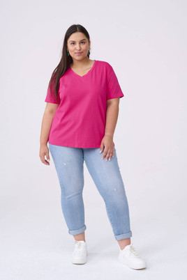 Malinowa bluzka z dekoltem w serek Blue Shadow