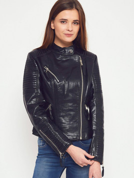 Kurtka w stylu motocyklowym z imitacji skóry czarna