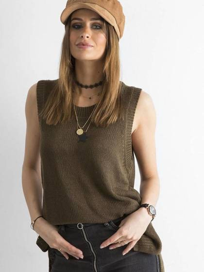 Kamizelka swetrowa z przedłużonym tyłem khaki