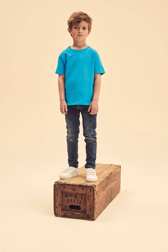 Niebieska koszulka dziecięca z czesanej bawełny Fruit of the Loom