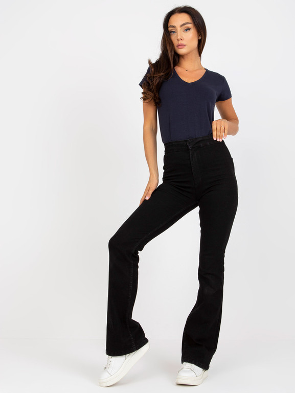 Granatowy bawełniany t-shirt z dekoltem w serek