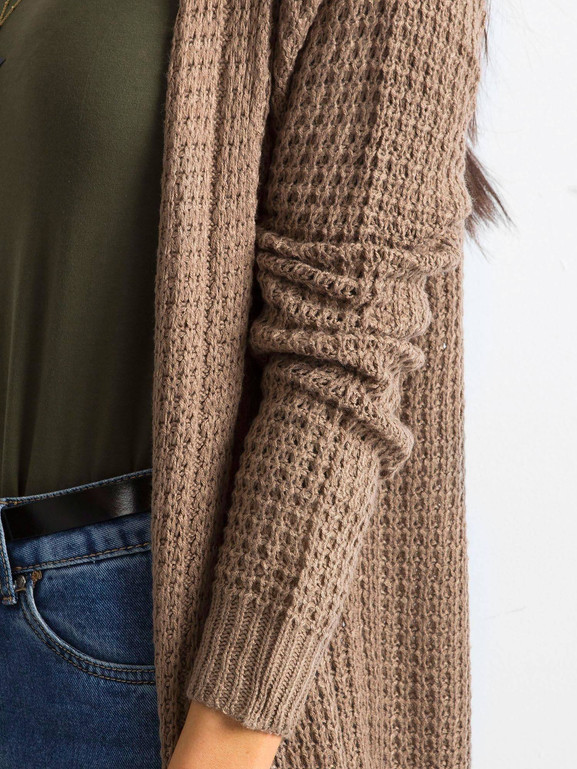 Kardigan cienki z kapturem brązowy