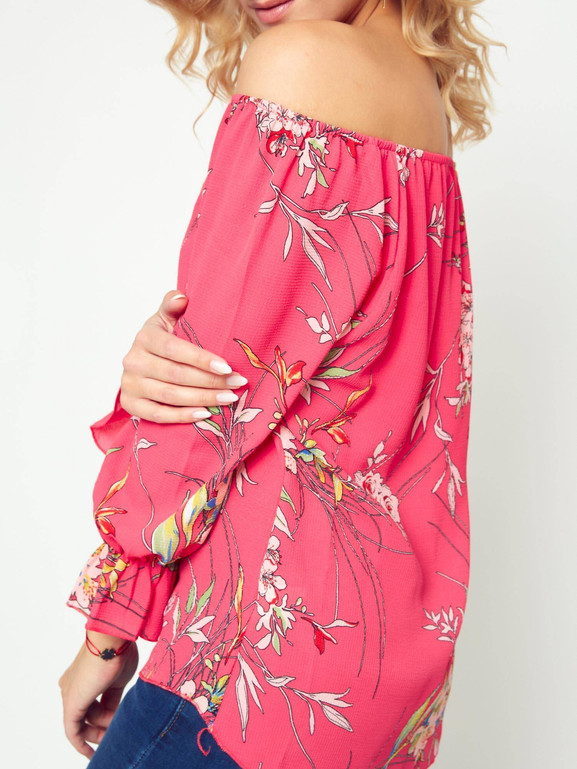 Bluzka z krepy z kwiatowym nadrukiem różowa