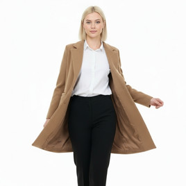 Camelowy klasyczny płaszcz w prążek Yups