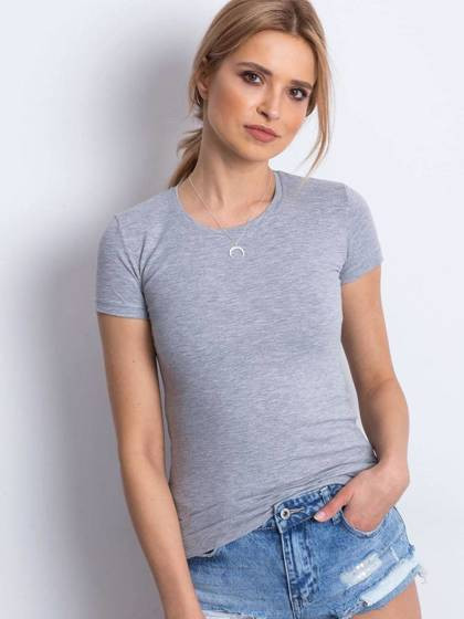 Bluzka basic krótki rękaw okrągły dekolt jasnoszara