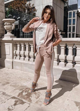 Brązowe spodnie sportowe z lampasami Cocomore