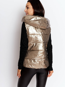 Beżowa kamizelka dwustronna z kapturem Yups