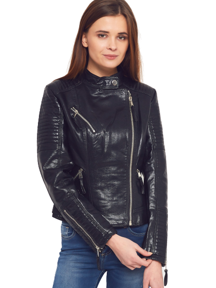 Kurtka w stylu motocyklowym z imitacji skóry czarna