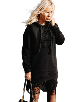 Bluza długa z kapturem oversize aplikacja LeMonada czarna