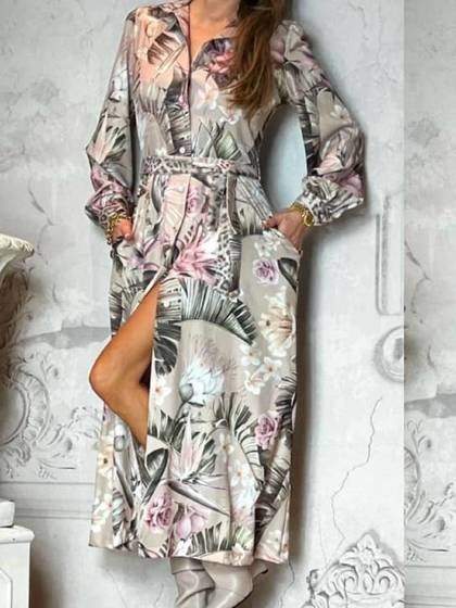 Beżowa sukienka w kwiaty szmizjerka By o la la