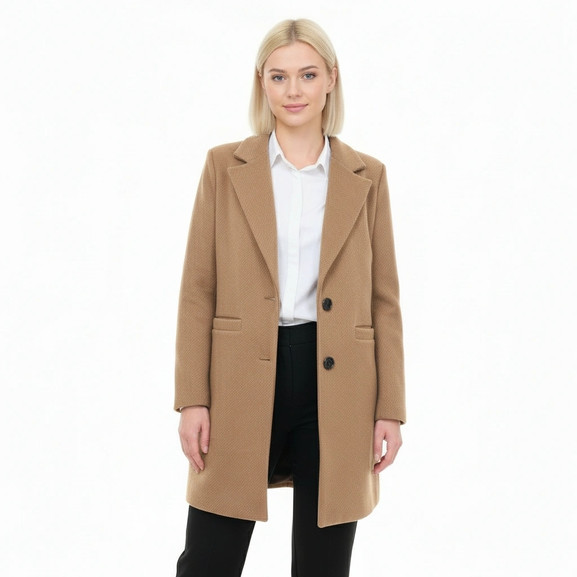 Camelowy klasyczny płaszcz w prążek Yups