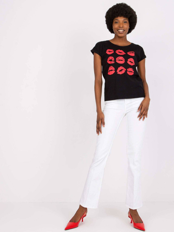 Czarna bluzka z nadrukiem usta Mayflies