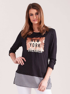 Bluzka z łączonych materiałów NEW YORK DREAMER czarna