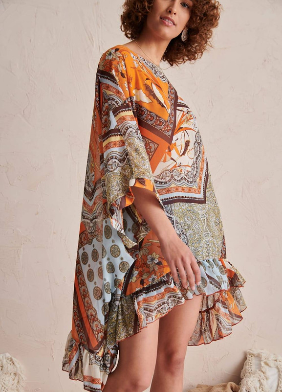 Wielobarwna tunika z falbankami Blue Shadow