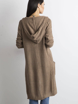 Kardigan cienki z kapturem brązowy