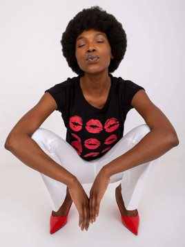 Czarna bluzka z nadrukiem usta Mayflies