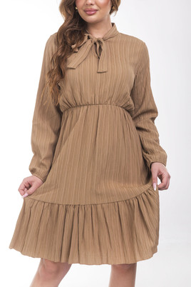 Karmelowa sukienka z wiązaniem pod szyją i elastyczną talią