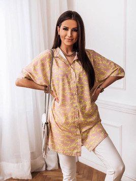 Beżowa koszula overisize stójka neonowy nadruk Cocomore