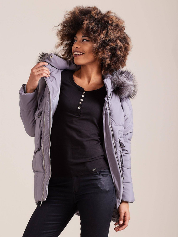 Kurtka pikowana typu puffer oversize z podwójnym zamkiem szara