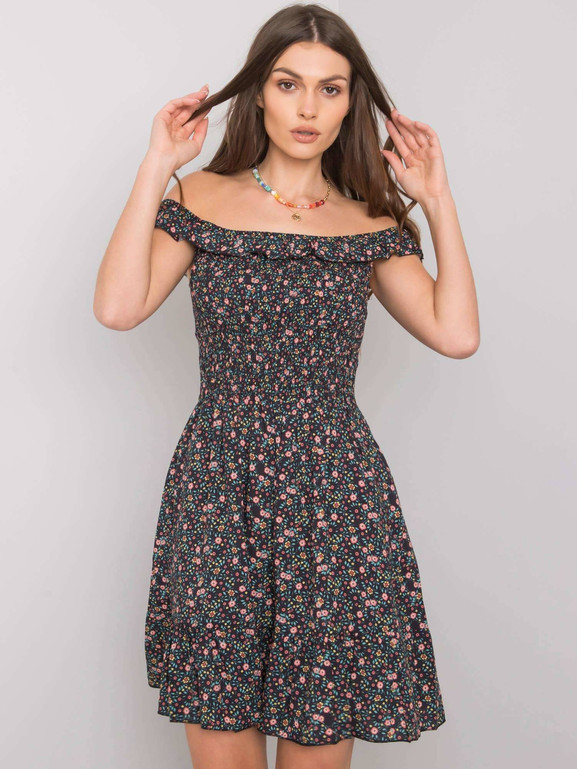 Czarna sukienka w kwiatki hiszpanka Yups