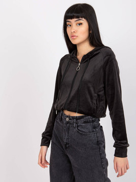 Czarna bluza z kapturem kangurka z weluru Yups