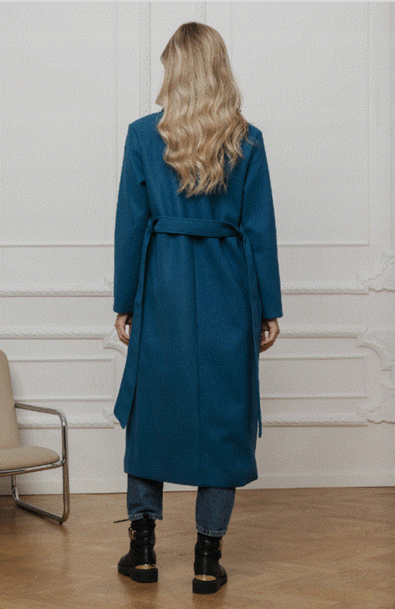 Morski klasyczny długi płaszcz wiązany Och Bella