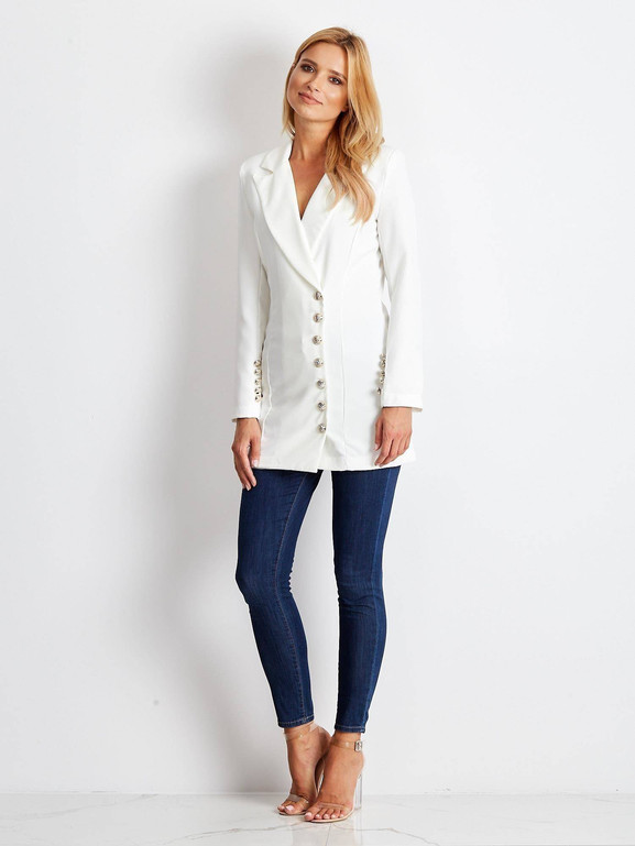 Żakiet długi zdobiony złotymi guzikami ecru
