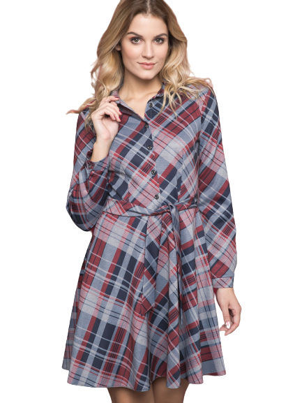 Sukienka La Diva typu szmizjerka w kratę szara