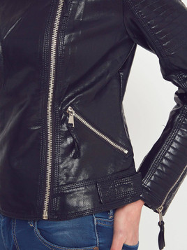 Kurtka w stylu motocyklowym z imitacji skóry czarna