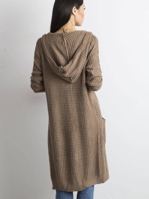 Kardigan cienki z kapturem brązowy