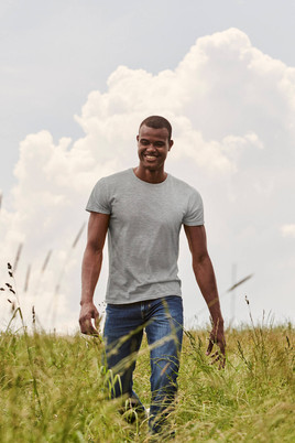 Szara koszulka męska z czesanej bawełny Iconic rękawem Fruit of the Loom