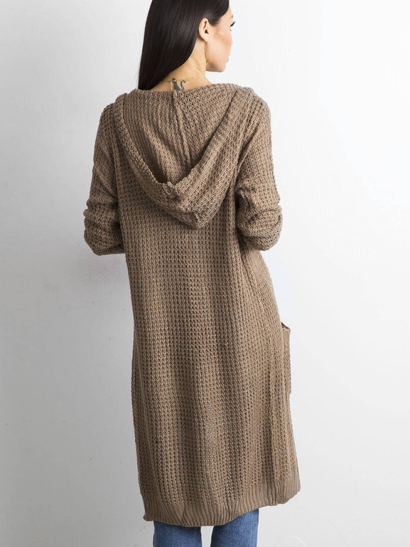 Kardigan cienki z kapturem brązowy