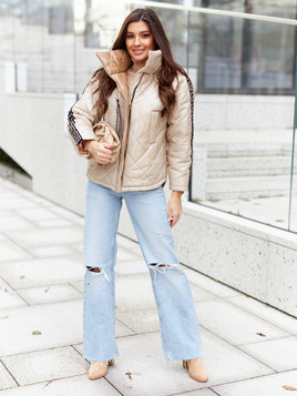 Beżowa kurtka pikowana ozdobna taśma Cocomore